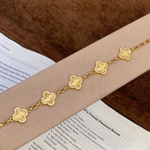 Genuine 24K Gold-Plated Four-Leaf Clover Bracelet with Long-Lasting Color