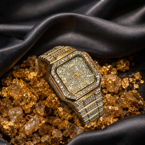 Royal Elite Iced Out Square Watch - Waterproof & Calendar - Unisex Design