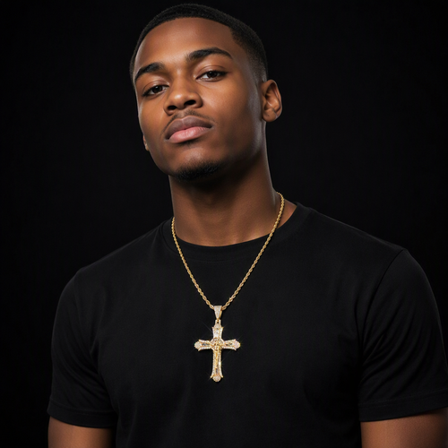 Iced Out 18K Gold Plated Crucifix Cross Necklace - Hand-Set VVS Simulant Stones