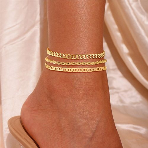 3 Piece Multi Layered Gold Leg Chain Set 18K Gold Plated Anti Tarnish Anklet Trio