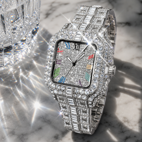 Royal Rainbow Empire Iced Out Square Watch - Premium Gold Edition