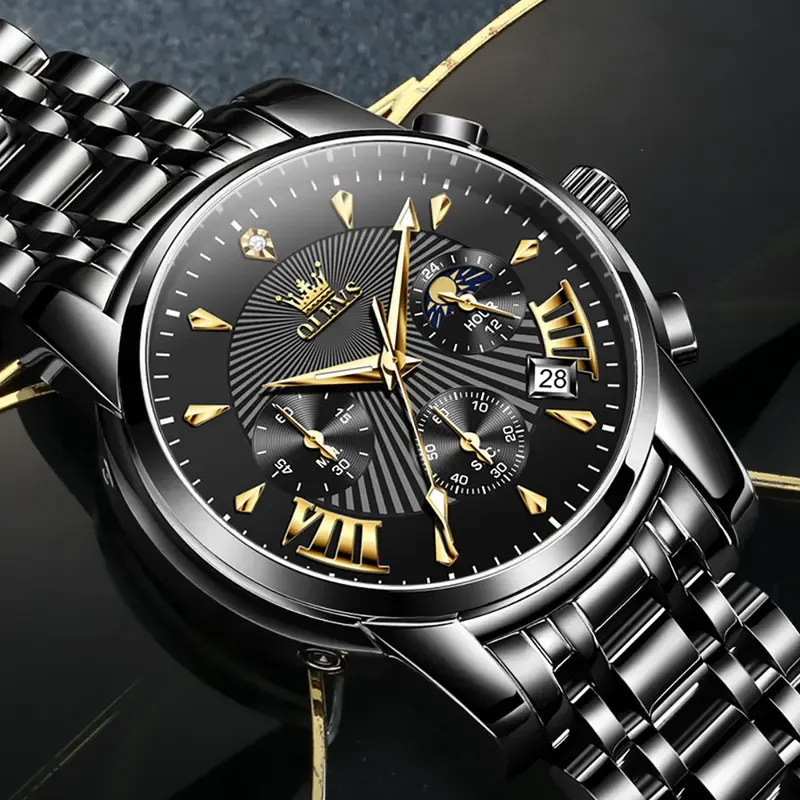 OLEVS 2892 Men's Stainless Steel Quartz Original Watch Smartwatches Waterproof Luminous Chronograph Moon Watch Fashion for Men