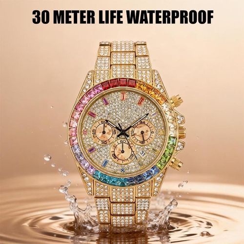 Starry sky luminous dial diamond-encrusted quartz multi-functional watch for men and women