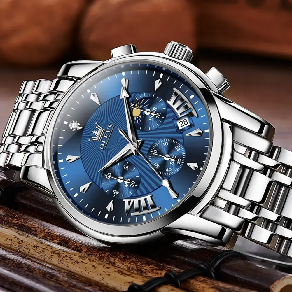 OLEVS 2892 Men's Stainless Steel Quartz Original Watch Smartwatches Waterproof Luminous Chronograph Moon Watch Fashion for Men