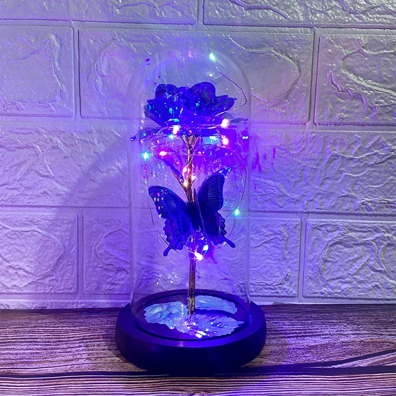 Eternal Blue Rose & Butterfly LED Glass Dome – Forever Gift for Her 🦋🌹