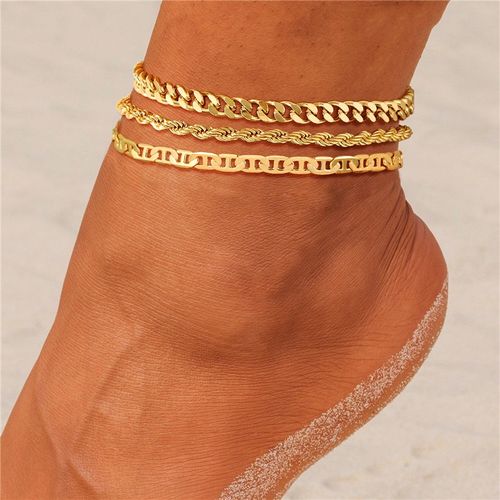 3 Piece Multi Layered Gold Leg Chain Set 18K Gold Plated Anti Tarnish Anklet Trio