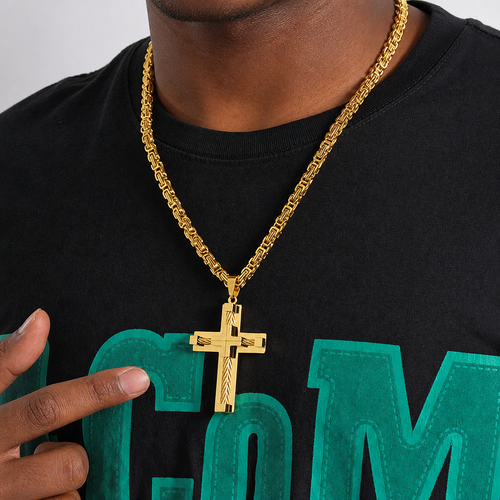 Crown Cross Link Chain Necklace – Gold & Sliver