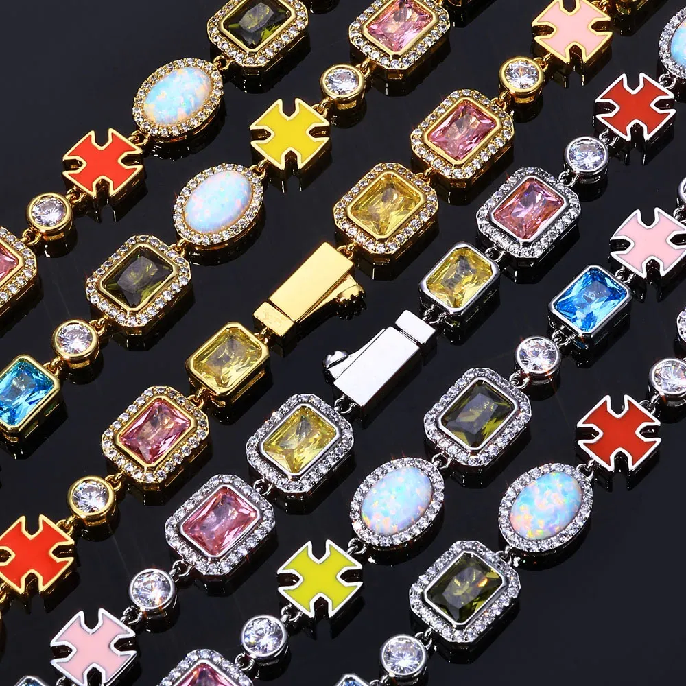 Nuoya Rainbow Cubic Zirconia Necklace  Multi Color Enamel Cross Design Iced Out Geometric Gemstone_Hi