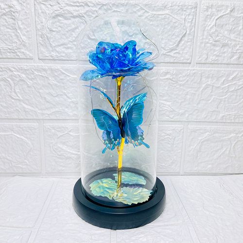 Eternal Blue Rose & Butterfly LED Glass Dome – Forever Gift for Her 🦋🌹