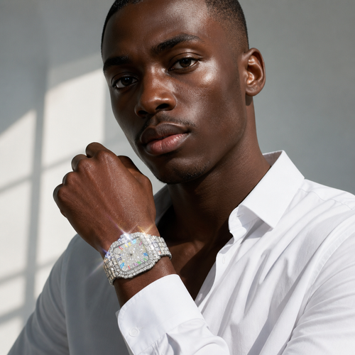 Royal Rainbow Empire Iced Out Square Watch - Premium Gold Edition