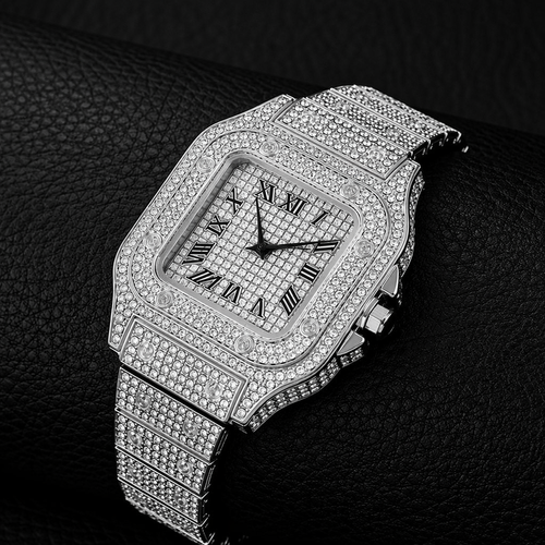 Bovoria Iced Out Square Watch & Cuban Bracelet Set - 2 Piece Luxury Hip Hop Jewelry Collection