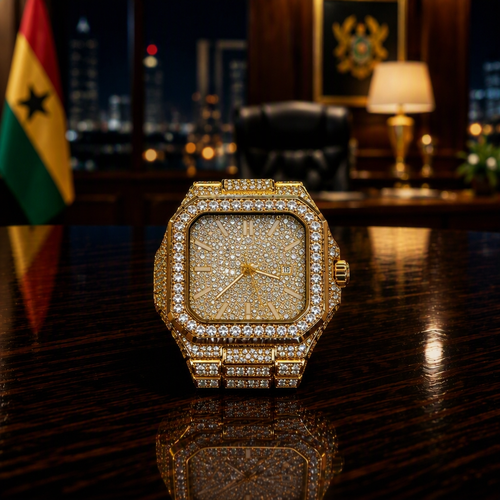Royal Elite Iced Out Square Watch - Waterproof & Calendar - Unisex Design