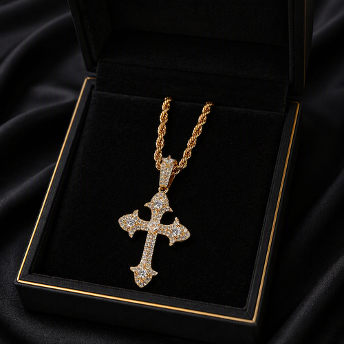 Luxury Iced-Out Cross Necklace - Hip Hop Sparkling Pendant for Urban Fashion