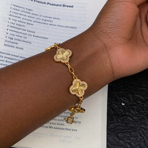 Genuine 24K Gold-Plated Four-Leaf Clover Bracelet with Long-Lasting Color
