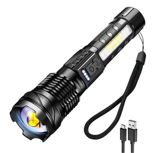 High Power Flashlight Side LED Red Light Work Lights Zoomble Focus Rechargeable Hand Torch with Power Display