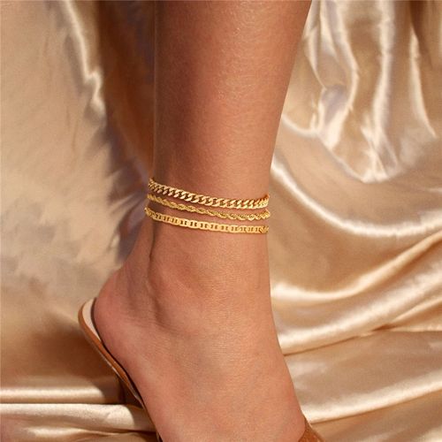 3 Piece Multi Layered Gold Leg Chain Set 18K Gold Plated Anti Tarnish Anklet Trio