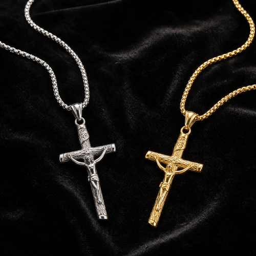 Crown of Faith Silver-Tone Crucifix Necklace
