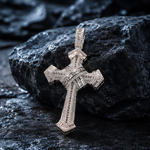 Luxury Iced Out Baguette Cross Pendant - Premium Gold & Silver Hip Hop Necklace