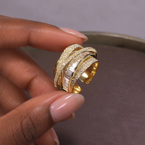 Luxury Gold Baguette Iced Out Ring - Adjustable Empire Fashion Band
