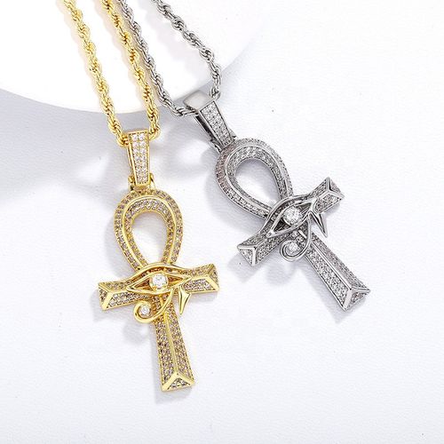 The Pharaoh Divine Protection Iced Ankh and Eye of Horus Pendant