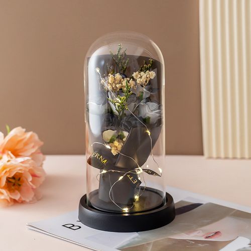 Preserved Rose Bouquet in Glass Dome with LED Lights – Forever Flower Gift 🌹✨