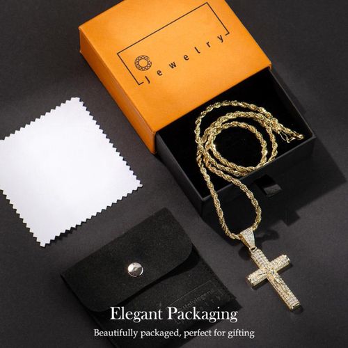 Bovoria  Great Grace  Iced Out Crucifix - Gold Cuban Set（Super Discount）
