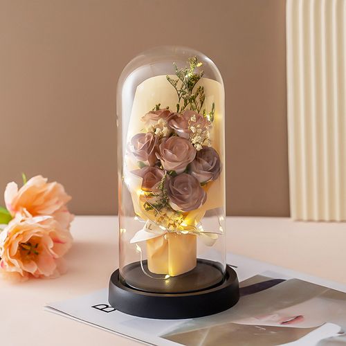 Preserved Rose Bouquet in Glass Dome with LED Lights – Forever Flower Gift 🌹✨