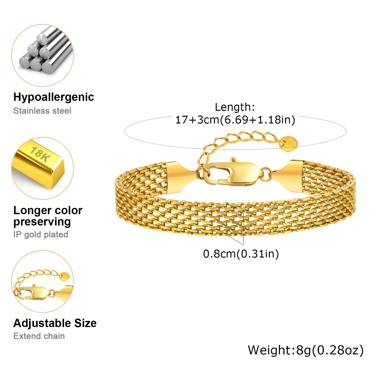 Pride of Accra EverGold Unisex 18K Gold Plated Skin Friendly Bracelet