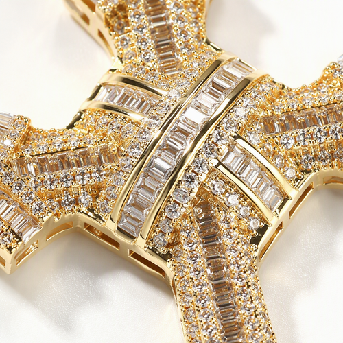 Luxury Iced Out Baguette Cross Pendant - Premium Gold & Silver Hip Hop Necklace