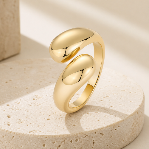 Royal Empire Organic 18K PVD Gold Teardrop Ring - Non-Tarnish & Adjustable