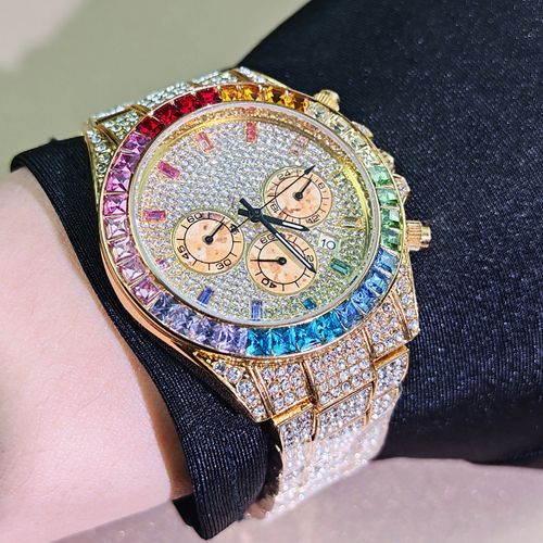 Starry sky luminous dial diamond-encrusted quartz multi-functional watch for men and women
