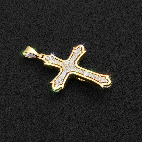 Iced Out 18K Gold Plated Crucifix Cross Necklace - Hand-Set VVS Simulant Stones