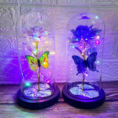 Eternal Blue Rose & Butterfly LED Glass Dome – Forever Gift for Her 🦋🌹