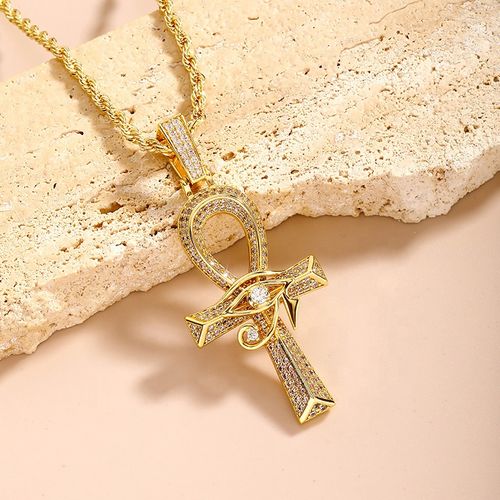 The Pharaoh Divine Protection Iced Ankh and Eye of Horus Pendant