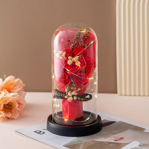 Preserved Rose Bouquet in Glass Dome with LED Lights – Forever Flower Gift 🌹✨