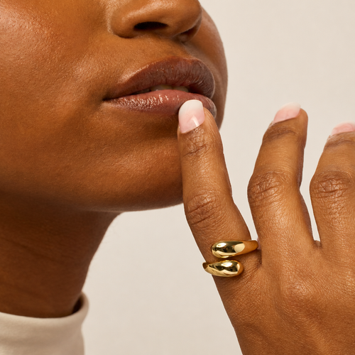 Royal Empire Organic 18K PVD Gold Teardrop Ring - Non-Tarnish & Adjustable