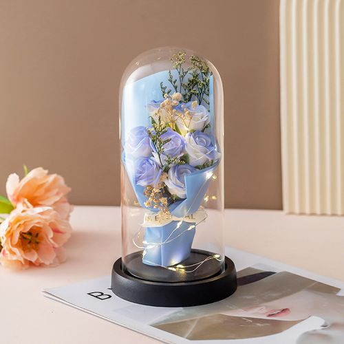 Preserved Rose Bouquet in Glass Dome with LED Lights – Forever Flower Gift 🌹✨