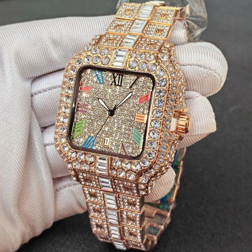Royal Rainbow Empire Iced Out Square Watch - Premium Gold Edition