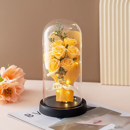 Preserved Rose Bouquet in Glass Dome with LED Lights – Forever Flower Gift 🌹✨