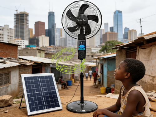 16-Inch Rechargeable Solar Stand Fan with Lithium Battery — Features: Solar Panel, USB Port, RGB LED Strip, LED Light, and Bluetooth Connectivity