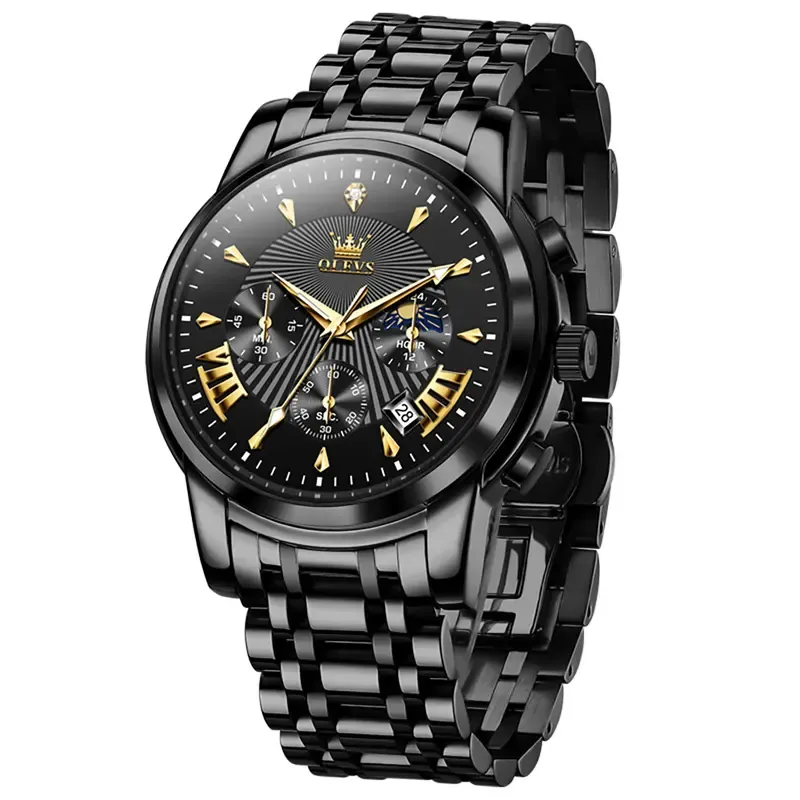 OLEVS 2892 Men's Stainless Steel Quartz Original Watch Smartwatches Waterproof Luminous Chronograph Moon Watch Fashion for Men