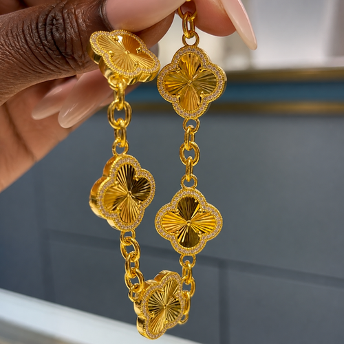 Genuine 24K Gold-Plated Four-Leaf Clover Bracelet with Long-Lasting Color