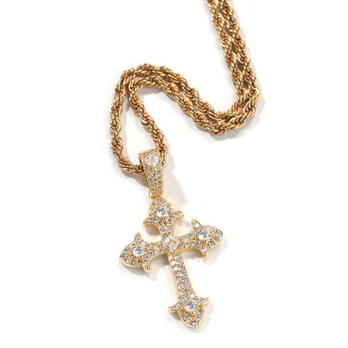 Luxury Iced-Out Cross Necklace - Hip Hop Sparkling Pendant for Urban Fashion