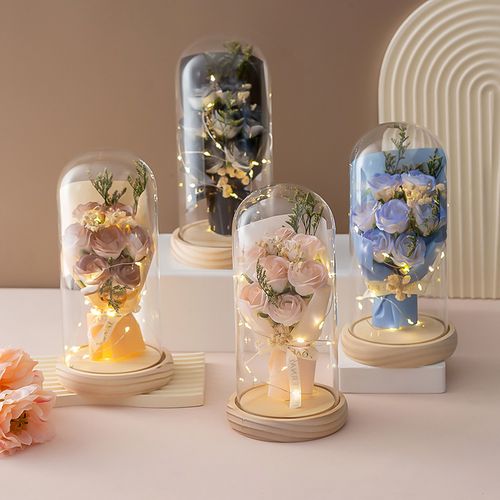 Preserved Rose Bouquet in Glass Dome with LED Lights – Forever Flower Gift 🌹✨