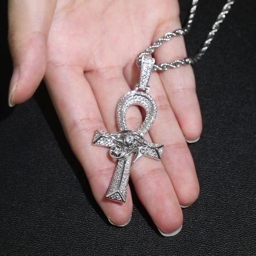 The Pharaoh Divine Protection Iced Ankh and Eye of Horus Pendant