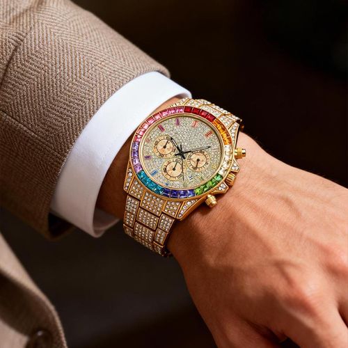 Starry sky luminous dial diamond-encrusted quartz multi-functional watch for men and women