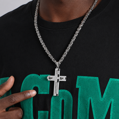 Crown Cross Link Chain Necklace – Gold & Sliver