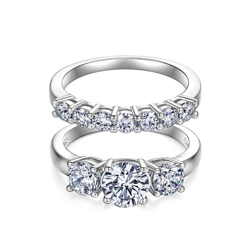 1CT Moissanite & CZ Three Stone Engagement Ring for Women - Gold Luxury Wedding Band 💍✨