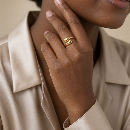 Royal Empire Organic 18K PVD Gold Teardrop Ring - Non-Tarnish & Adjustable