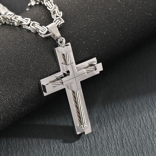 Crown Cross Link Chain Necklace – Gold & Sliver
